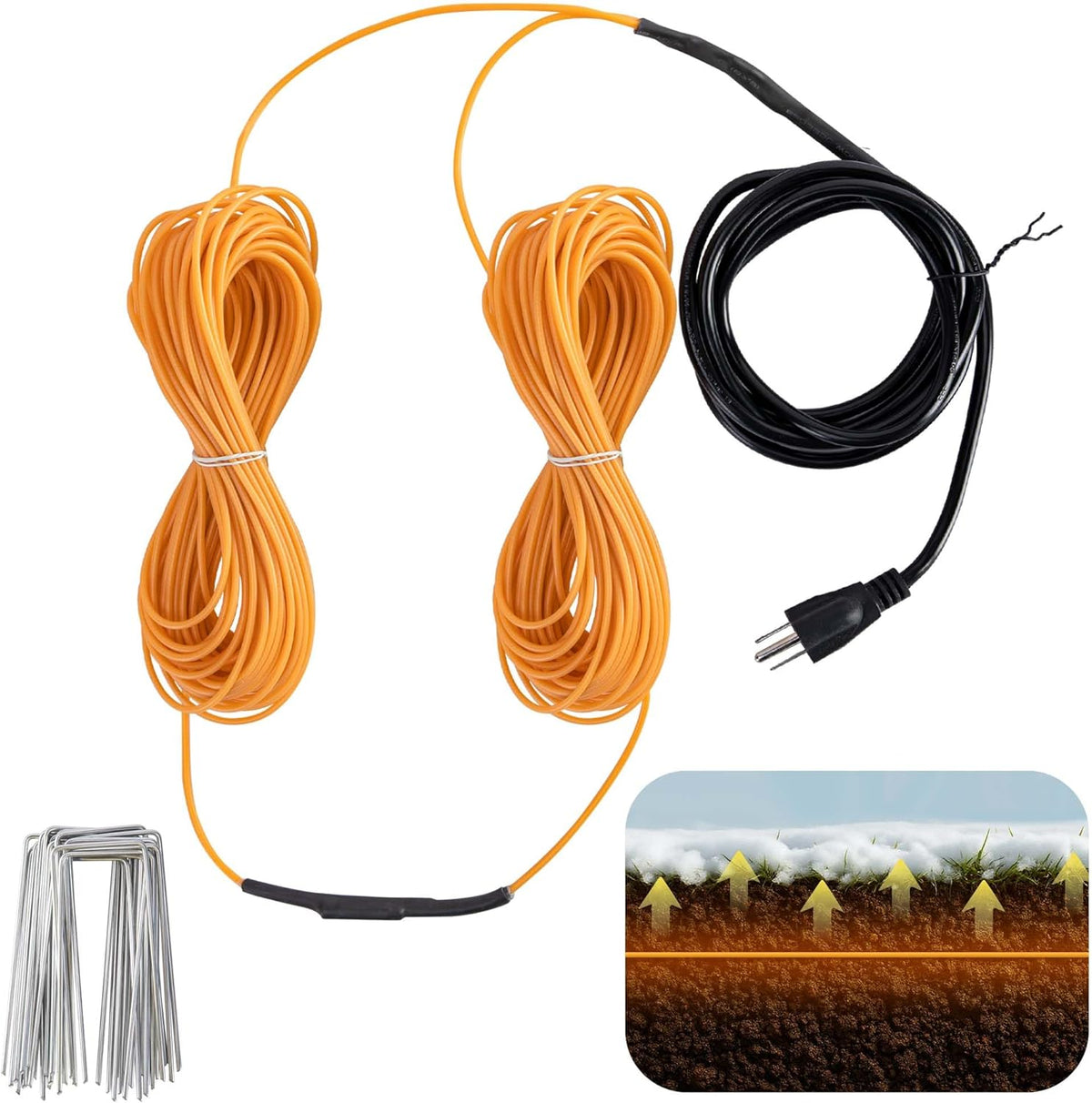Adnee 118Ft Thermostatic Soil Heating Cable,Rubber Heating Warming Cable with Thermostat and Ground Stakes,Plant Soil Heater Cable for Cold Frame,Graden,Greenhouse Seed Grow
