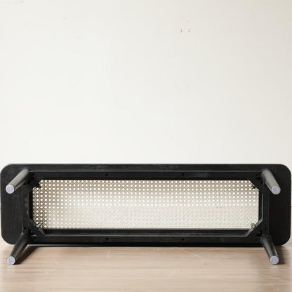 47.24" Modern Oak Wood Dining Bench with Woven Rattan Seat Solid Wood Entryway Bench for Bedroom End of Bed Living Room, Black