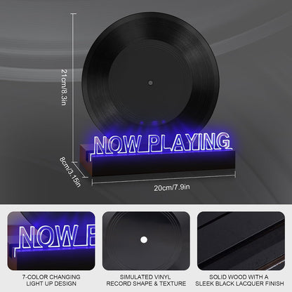 Now Playing Vinyl Record Stand- Simulated Vinyl Design with 7-Color Changing Lights,A Stylish Accent for Vinyl Record Holder, Perfect for Record Display and LP Lover Gifts.