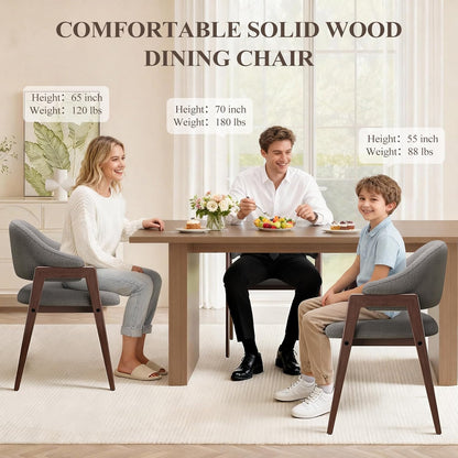 MALOL Wooden Dining Chairs Set of 2, Modern Fabric Upholstered Dining Room Chair, Kitchen Side Chairs, Farmhouse Dinner Chair with Curved Open Back for Kitchen, Grey