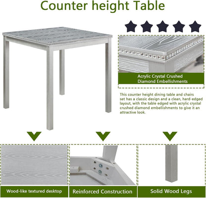 LUMISOL Wood Square Dining Table for 4, Farmhouse Counter Height Kitchen Table for Small Space, No Included Chairs, Silver Grey