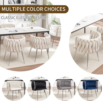 Velvet Dining Chairs Set of 4, Upholstered Dining Room Chairs with Metal Legs, Sillas de Comedor Modernas 4, Modern Kitchen Chairs for Dining Room, Living Room, Kitchen, Bedroom, Beige