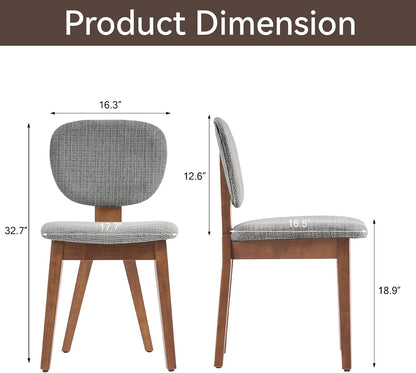 VKNOW Wooden Dining Chairs Set of 6, Mid Century Modern Upholstered Kitchen Side Chairs, Chenille Dining Room Chair with Curved Seat Backrest for Home Dining Room, Grey