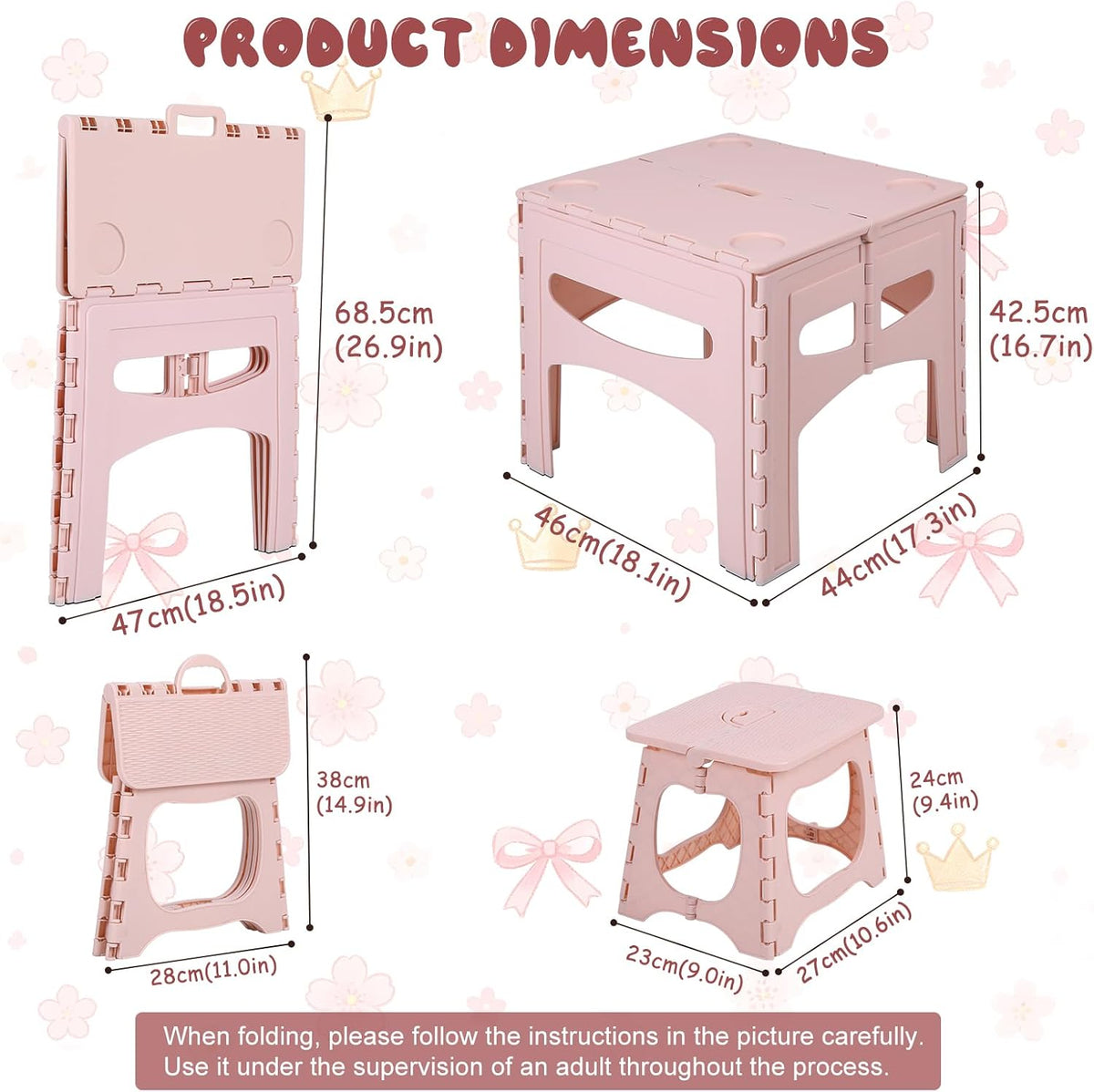 Kids Folding Table and 2 Chairs, Portable Plastic Activity Set, Light Pink | Rounded Corners, Easy Setup, Compact Storage, Lightweight Design for Crafts, Snacks, and Picnics