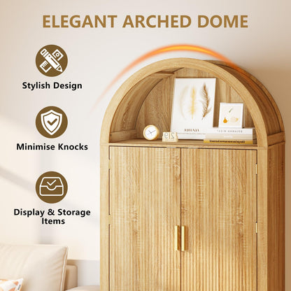 Arched Cabinet, 71" Tall Arched Kitchen Pantry Storage Cabinet with Doors, Modern Fluted Kitchen Storage Cabinet with Adjustable Shelves, Natural Cupboard for Kitchen, Dining Room, Bathroom