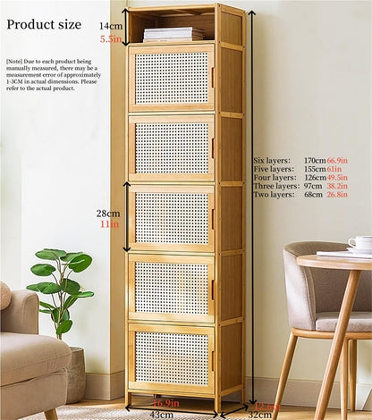 Narrow Kitchen Pantry Cabinet with Doors Storage Rack for Spices Free Standing Organizer Bamboo Storage Cabinet for Small Space Kitchen(43cm*32cm*97cm)