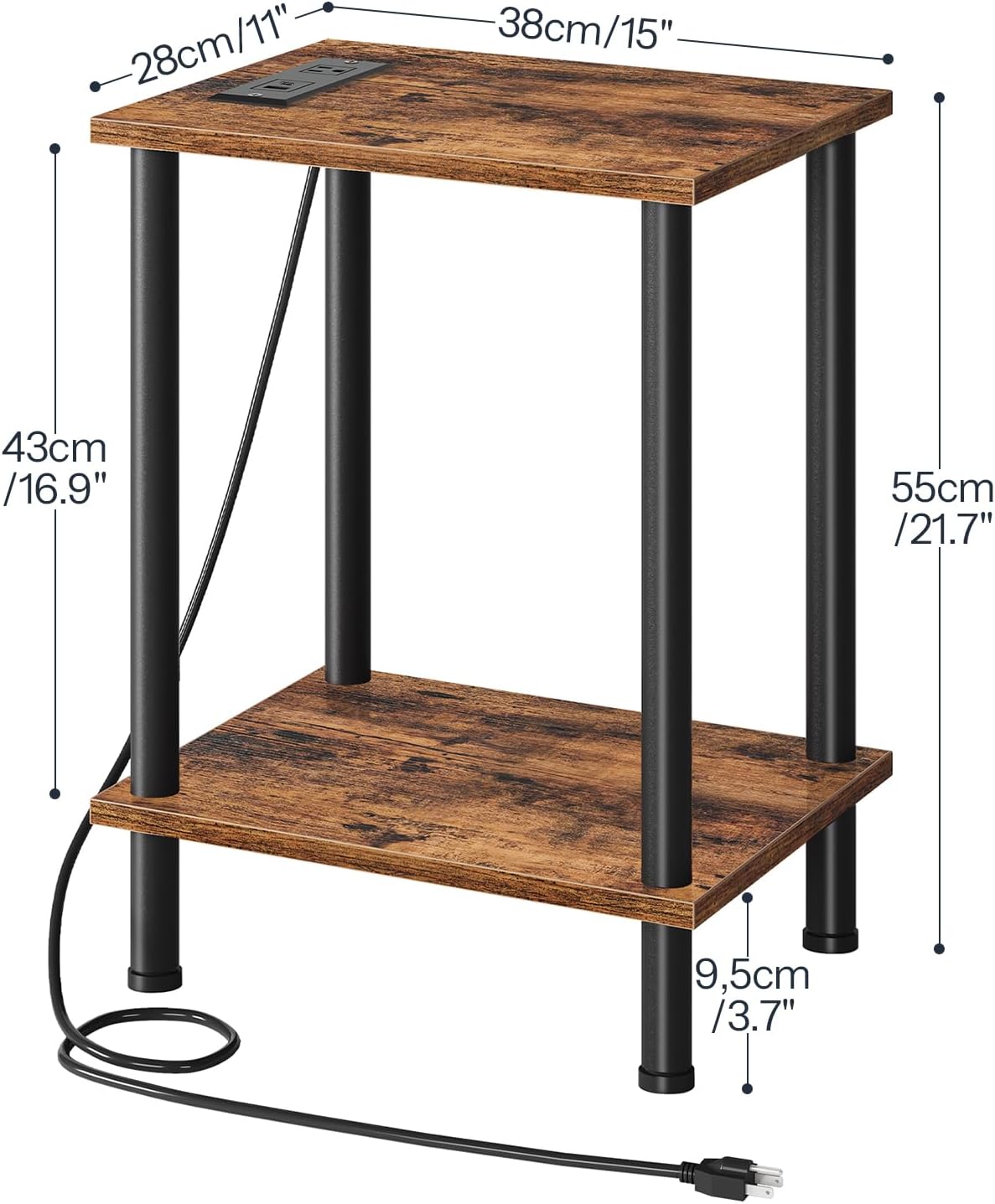 HOOBRO Side Table with Charging Station, Set of 2 End Tables with USB Port and Outlets, Nightstand with 2-Layer Storage Shelves for Small Spaces, Living Room, Bedroom, Rustic Brown BF09UBZP201