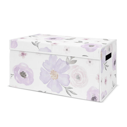 Sweet Jojo Designs Purple Watercolor Floral Girl Small Fabric Toy Bin Storage Box Chest For Baby Nursery or Kids Room - Lavender, Pink and Grey Shabby Chic Rose Flower
