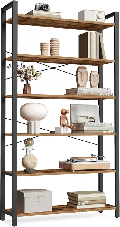 VASAGLE 6-Tier Bookshelf, Bookcase with Steel Frame, Book Shelf for Living Room, Home Office, Study, 11.8 x 31.5 x 73.2 Inches, Industrial Style, Rustic Brown and Ink Black ULLS082B01