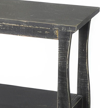 Benzara Rena Side End Table with Scallop Trim- 28 Inch Rustic Black Mahogany