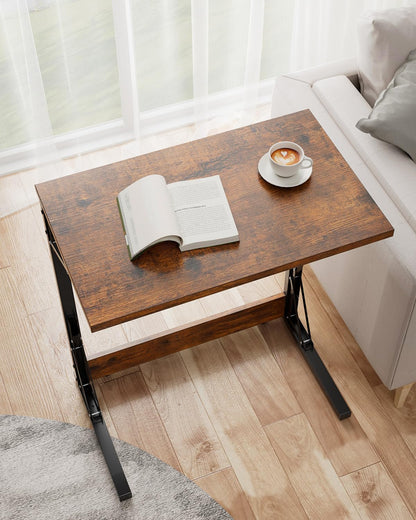 Tatub Folding TV Tray 1PCS, 24" Wide C-Shaped Couch Table, Rustic Brown | Small Couch Side C Table, Slide Under Sofa Tray End Table for Living Room, Bedroom