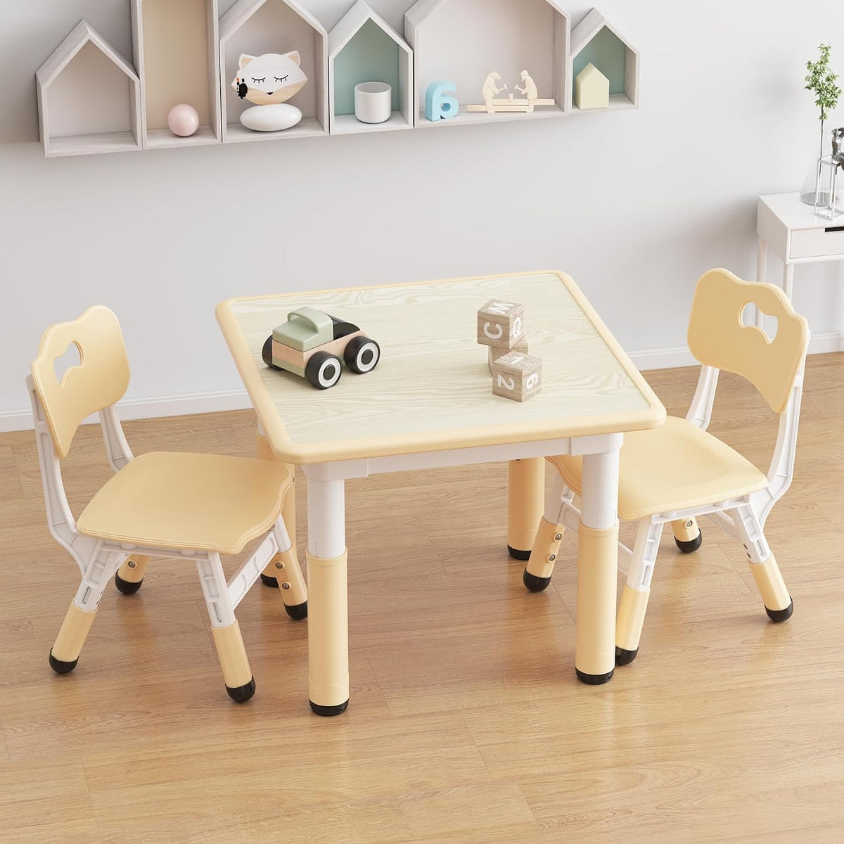 Patikuin Adjustable Height Kids Table and 2 Chairs Set | Graffiti-Resistant Desktop, Non-Slip, Easy to Clean, Ideal for Home, Nursery, Daycare, Learning Space, Ages 2-10