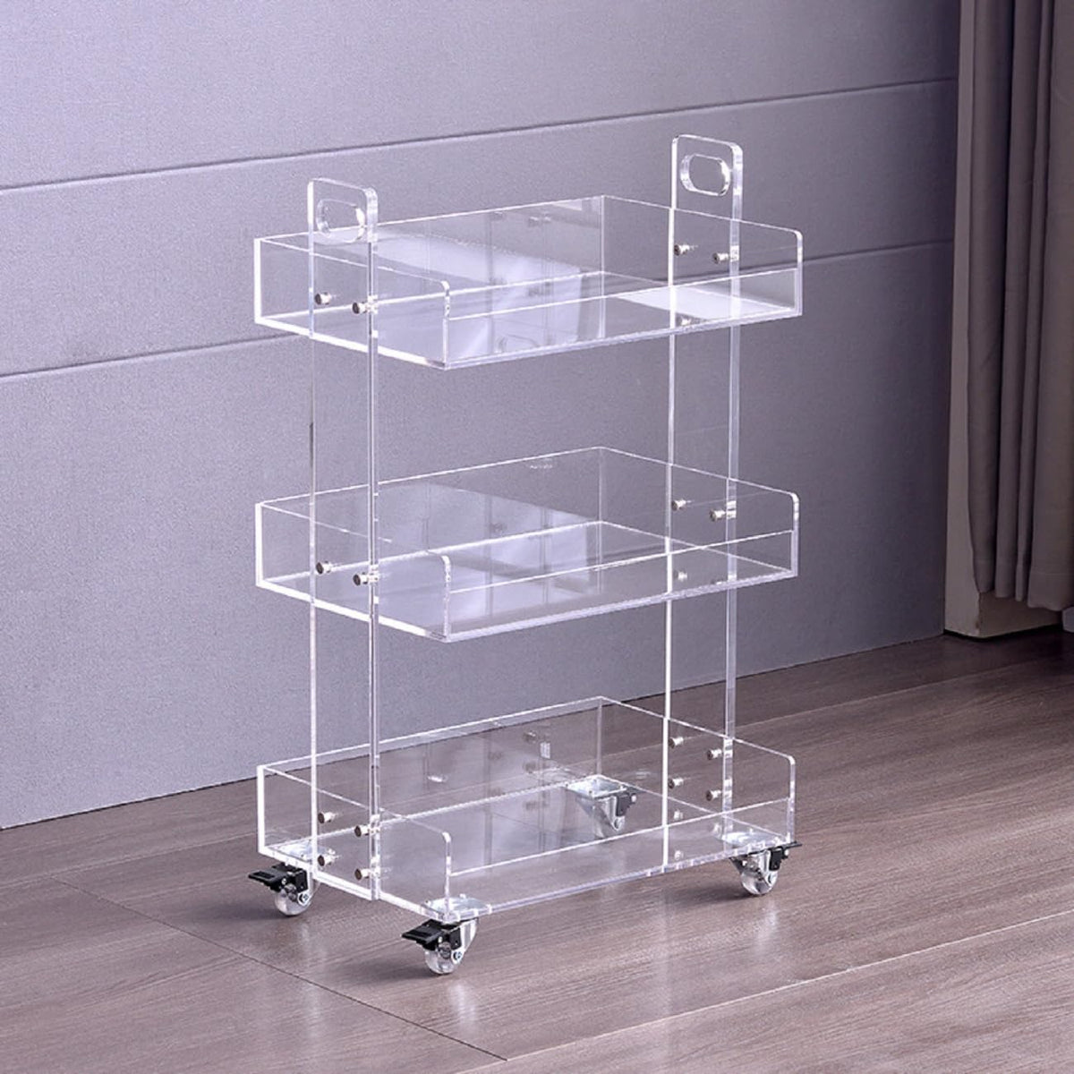 Gdrasuya10 Clear Acrylic Side Table with Wheels, 3 Tier Acrylic End Table Side Table Rolling Serving Cart Snack Table Easy Assemble for Couch Living Room Party Balcony