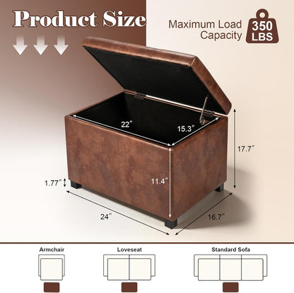 Joveco 24" Leather Storage Ottoman Bench, Rectangle Foot Rest Stool for Living Room, Bedroom, Entryway, Coffee