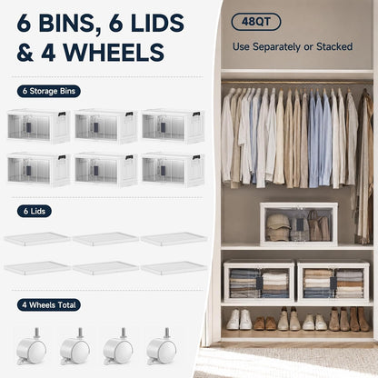 OlarHike 48QT Storage Bins with Lids for Home, Office, Closet, Dorm, 6 Pack