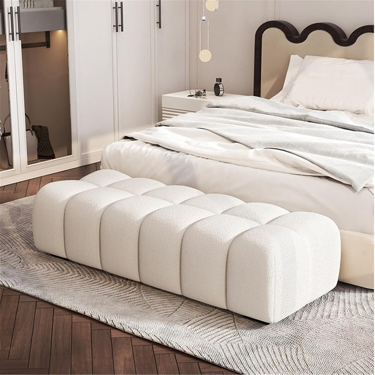 Modern Fabric Bed end Bench Long Bedroom Tatami Mat Dressing Room Sofa Wooden Shoe Changing Stool Entryway(XXL)