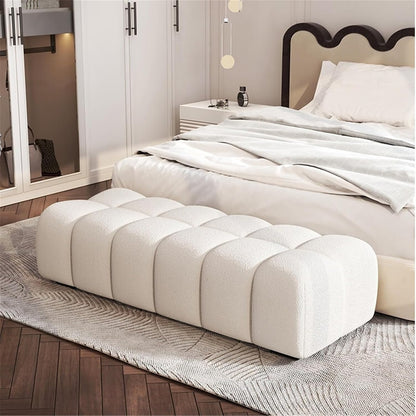 Modern Fabric Bed end Bench Long Bedroom Dressing Room Wooden Shoe Changing Entryway(Medium)