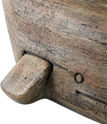 MAKLAINE Whale Sculptured Accent Table, 23 in Tall, Resin Base with Driftwood Finish, 20 in Beveled Glass Top, Rustic Side Table for Living Room or Bedroom Decor