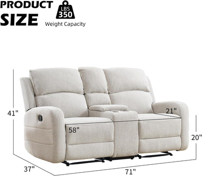EBELLO Manual Living Room Furniture Reclining Couch Set, Soft Fabric Loveseat Recliner Sofa for Meeting Room, Overstuffed Backrest and Armrest (Loveseat)