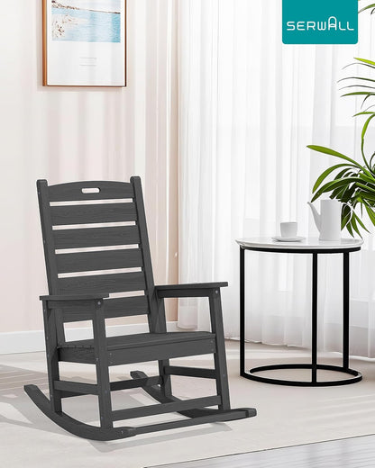 SERWALL Outdoor Rocking Chair Set of 2, Oversized Rocking Chair with Footboard for Adults, HDPE All Weather Resistant Rocking Chairs for Patio, 350lbs Weight Capacity, Gray