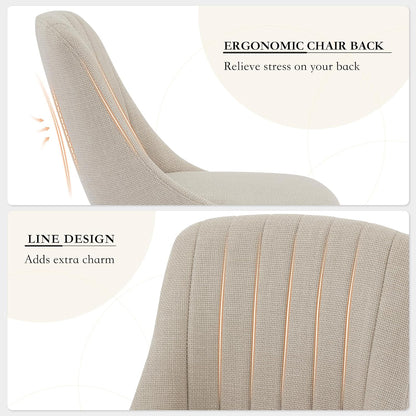 Dining Chairs Set of 6,Modern Fabric Upholstered Kitchen Chairs with Solid Oak Legs,Weight Capacity 300lbs,Easy Clean Fabric,Ergonomic Curved Back (Beige 6PCS, Oversized)
