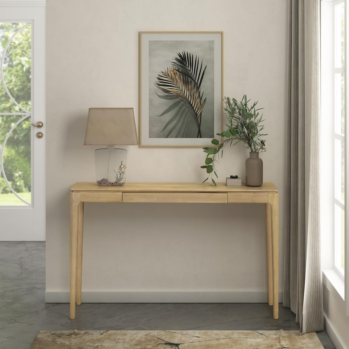 NTC Mingle 47-Inch Console Table, Modern Solid Wood Entryway Table with Hidden Drawer, Waterproof & Heat Resistant, Narrow Table for Hallway, Living Room & Foyer, Sand