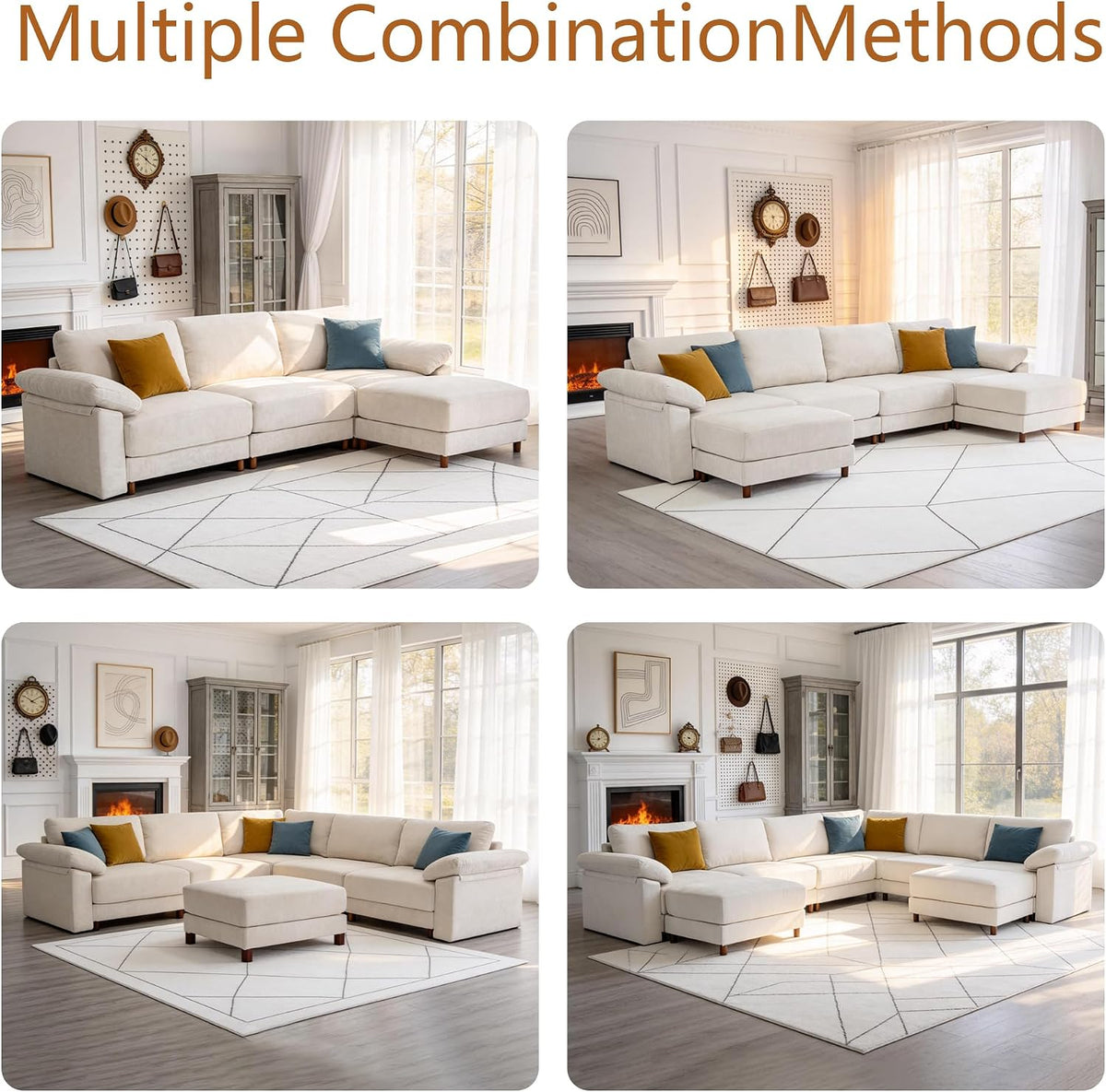 Oversized L Shaped Sectional Couch for Living Room, Extra Large Deep Seat Modular Sectional Sofa with Washable Covers, Modern Cloud Couch for Apartment, Bedroom, Beige