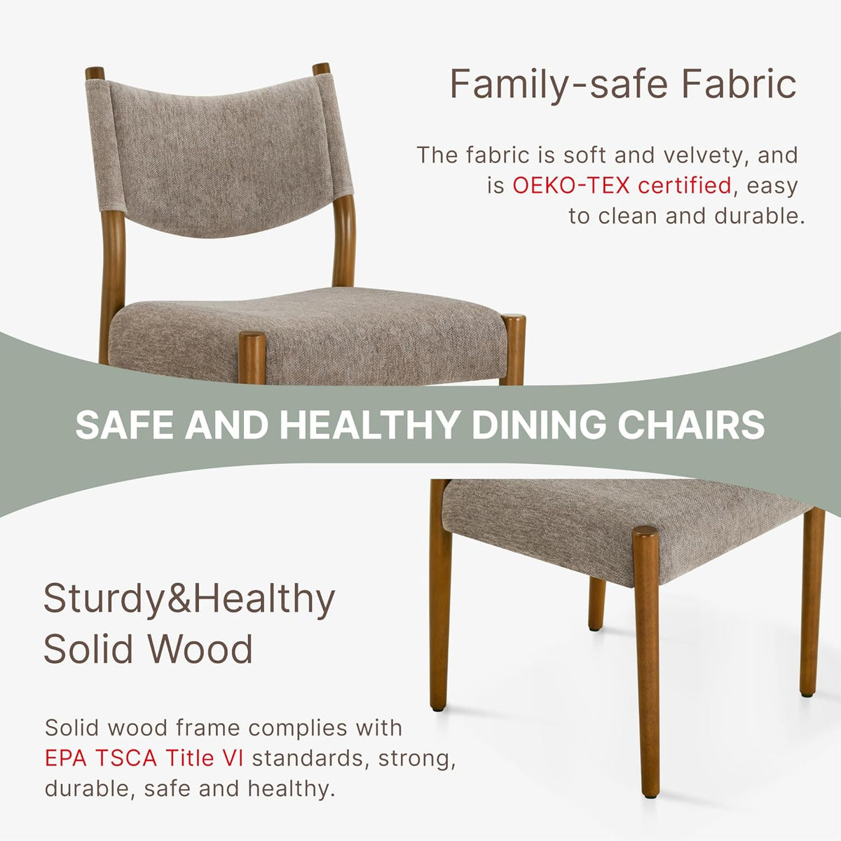KISLOT Dining Chairs Set of 4, Ergonomic Upholstered Wood Chairs, Brown | Mid Century Modern Dining Room Chairs, Ergonomic Farmhouse Kitchen Chairs with Solid Rubber Wood Frame, Antique Walnut Leg