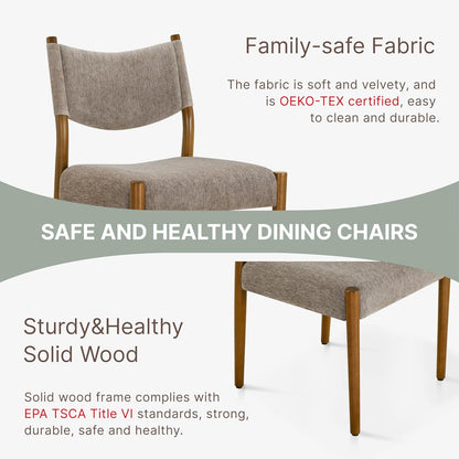 KISLOT Dining Chairs Set of 4, Ergonomic Upholstered Wood Chairs, Brown | Mid Century Modern Dining Room Chairs, Ergonomic Farmhouse Kitchen Chairs with Solid Rubber Wood Frame, Antique Walnut Leg