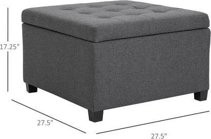 31x26x17inch 450lb Premium Quality Tufted Cotton Storage Ottoman LiftTop Standard Metal Hinge Premium Rubberwood FFor rame Gray