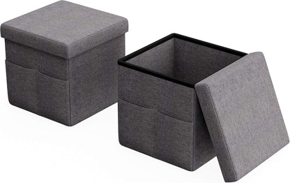 Set of 2 Ottomans with Storage Pockets - 15-Inch Folding Foot Rests or Storage Organizers for Bedroom, Living Room, or Dorm by Lavish Home (Gray)