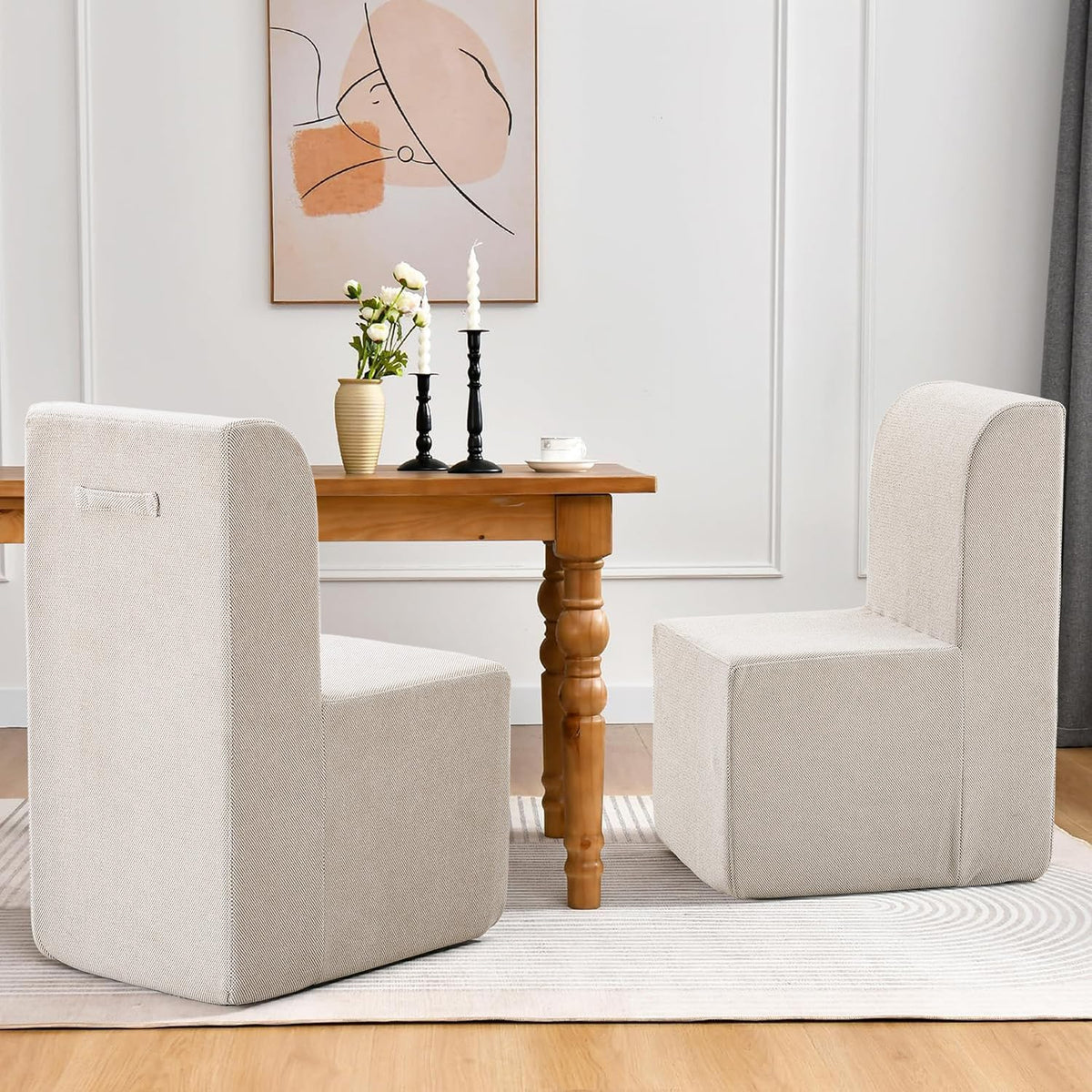 Upholstered Dining Chairs Set of 2, Modern Linen Fabric Dining Room Chairs with Mid Backrest and Padded Seat Cushion, Accent Armless Kitchen Side Chairs for Dining Room, Living Room, Reading Room