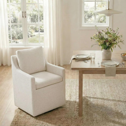 KISLOT Upholstered Dining Chairs Set of 1 with Washable Cover, Oatmeal | Modern Rolling Dining Room Chairs with Casters, Hidden Storage Seat, Linen Look Fabric, Padded Kitchen Accent Chairs