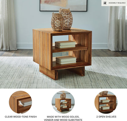 Signature Design by Ashley Dressonni Rustic End Table with 2 Open Shelves, Light Brown