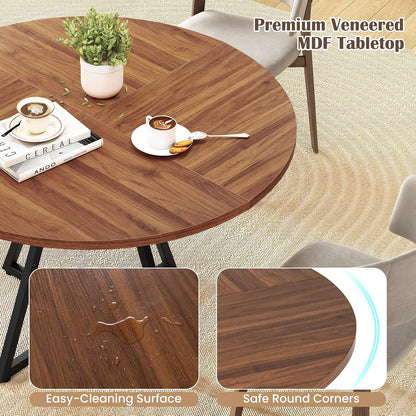 Giantex 47-inches Round Dining Table for 4, Kitchen Table with Storage Shelf, Wood Grain Tabletop, X-Shaped Metal Base, Adjustable Foot Pads, Circle Dinner Tables for Dinette, Living Room
