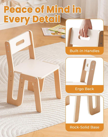 ROBUD Wooden Toddler Table and Chair Set, 2 Height Adjustable Toddler Chair Ages 3-8, Kids Desk for Classroom/Daycare/Home, Children Multi-Activity Table, WG425