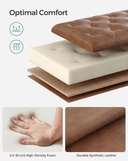 SONGMICS Storage Ottoman, 46.5 Inches Long Bed End Stool, Solid Wood Legs | Buttons Decoration, Non-Slip Foot Pads, 330.7 lb Load Capacity, Coffee Brown, MACEO Collection ULOM071K01