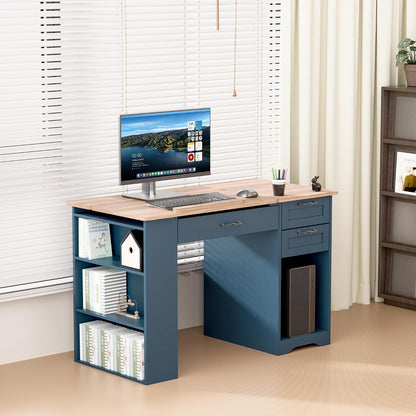 Drafting Table with Storage Cabinet & Drawers, Adjustable Drawing Table with Open Shelves, Craft Art Desk for Artists, Painters, Drawing, Crafting, Reading, Writing, Working (Blue)