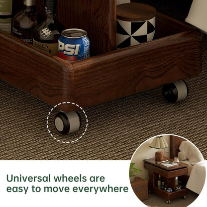 100% Solid Wood Lift Top End Table with Swivel Top, Sofa Couch Table with Wheels, Small Bedside Table for Living Room, Recliner and Small Places(Walnut, Fully Assembled Furniture)