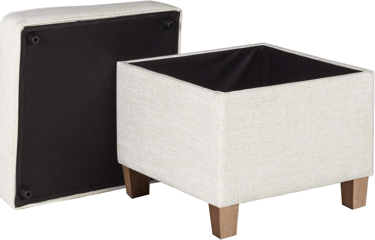 Homepop Home Decor | K7342-F2067 | Classic Square Storage Ottoman with Lift Off Lid | Ottoman with Storage for Living Room & Bedroom, Cream Woven