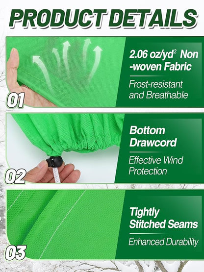ANPHSIN 12 Pcs Plant Covers Freeze Protection - 19.6in x 39.3in Winter Shrub Plant Protection Bags, Frost Blankets Cloths with Drawstring for Outdoor Garden Rose Bush Plants, Green