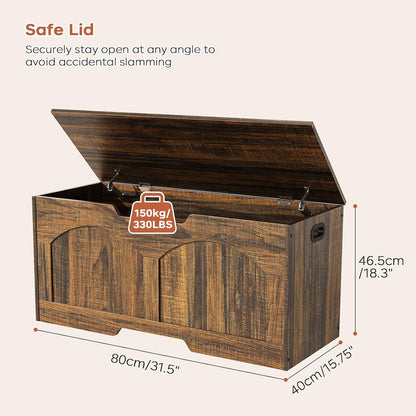 oakvivo Storage Chest, 31.5" Storage Bench with 2 Safety Hinges, Farmhouse Style, 31.5 x 15.7 x 18.3 Inches, U-Shaped Opening for Entryway, Bedroom, Living Room, Supports 330 lb, Rustic Brown