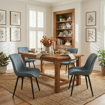 Rowill Dining Chairs Set of 2 Modern Faux Leather Kitchen Chairs with Thickened Metal Frame, Scratch-Resistant Upholstery,Widened Seat & Anti-Slip Pads, Cushioned Backrest for Kitchen,Greyish Green