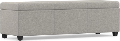 SIMPLIHOME Avalon 54" Wide Linen Look Fabric Storage Ottoman in Cloud Grey | Contemporary lift-top ottoman with high-density foam; rectangle storage bench or coffee table for living room or entryway.