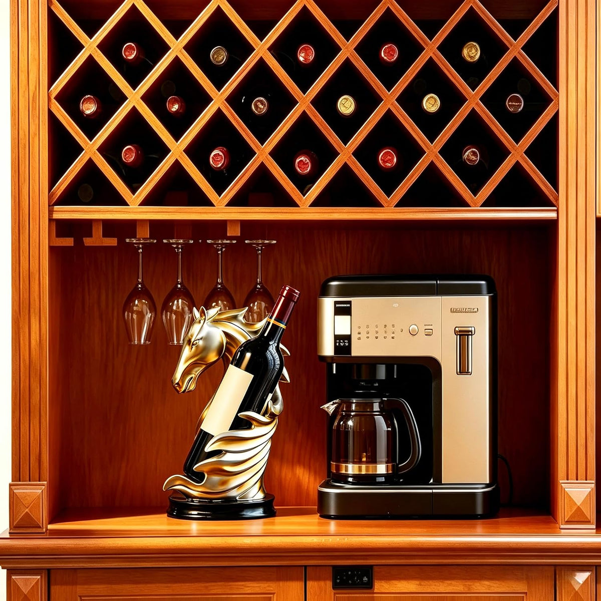 XINXUAN Wine Holder Countertop, Horse Head Wine Racks Decor for Bar Decorations for Home, Home, Shelf, Pantry Organizers and Storage, Wine Accessories for Wine Lovers, Gift (Yellow)