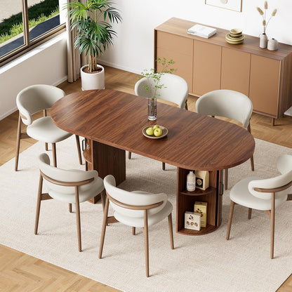 HOMMPA Oval Dining Table with Dual Side Storage 70.8" Modern Kitchen Table for 4 6 Person Farmhouse Table with Wood Strip Doors Wooden Round Dinner Tables for Kitchen Dining Room Living Room Walnut