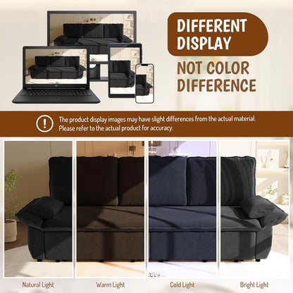 94.5" Pull Out Couch King Size, Futon Sofa Bed, 3-in-1 Convertible Sleeper Sofa Bed with Cushion Armrest, Modern Corduroy Loveseat Couches for Living Room, Small Space, Apartment, Black