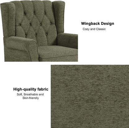Accent Chair, Upholstered Armchair with Button Tufted High Back & Solid Wood Legs, Comfy Wingback Reading Single Sofa Chair for Small Spaces, Living Room, Bedroom