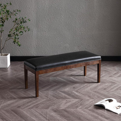 LZAREAL Upholstered Entryway Bench Modern Shoe Benches for Hallway Porch Bedroom Bench for End of Bed Dining Bench for Dining Table Dining Room Kitchen Window with Wood Legs, PU Leather, Black