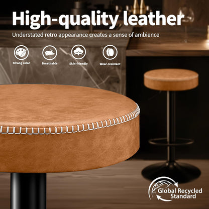 STOOLINK Tall Bar Stools Set of 2, Microfiber Leather Bar Height Stools | 360° Swivel Backless Bar Stools with Round Seat, Adjustable Counter Stools for Kitchen Island, Pub, 330 Lbs, Brown